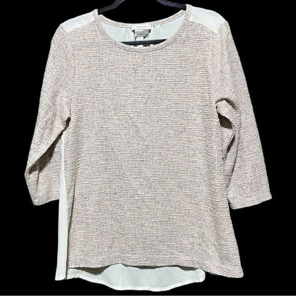 Van Heusen Women Contrast Trim Blouse Top Pullover 3/4 Sleeve Cream White Medium - Picture 1 of 5